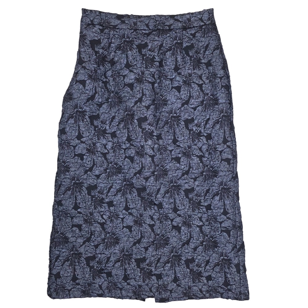 Fashion Floral Textured Midi Skirt Womens Navy Blue GOOD Formal See Measurements